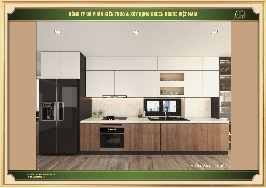 Thiết kế phòng bếp với hệ thống tủ trắng mang đến sự khác biệt