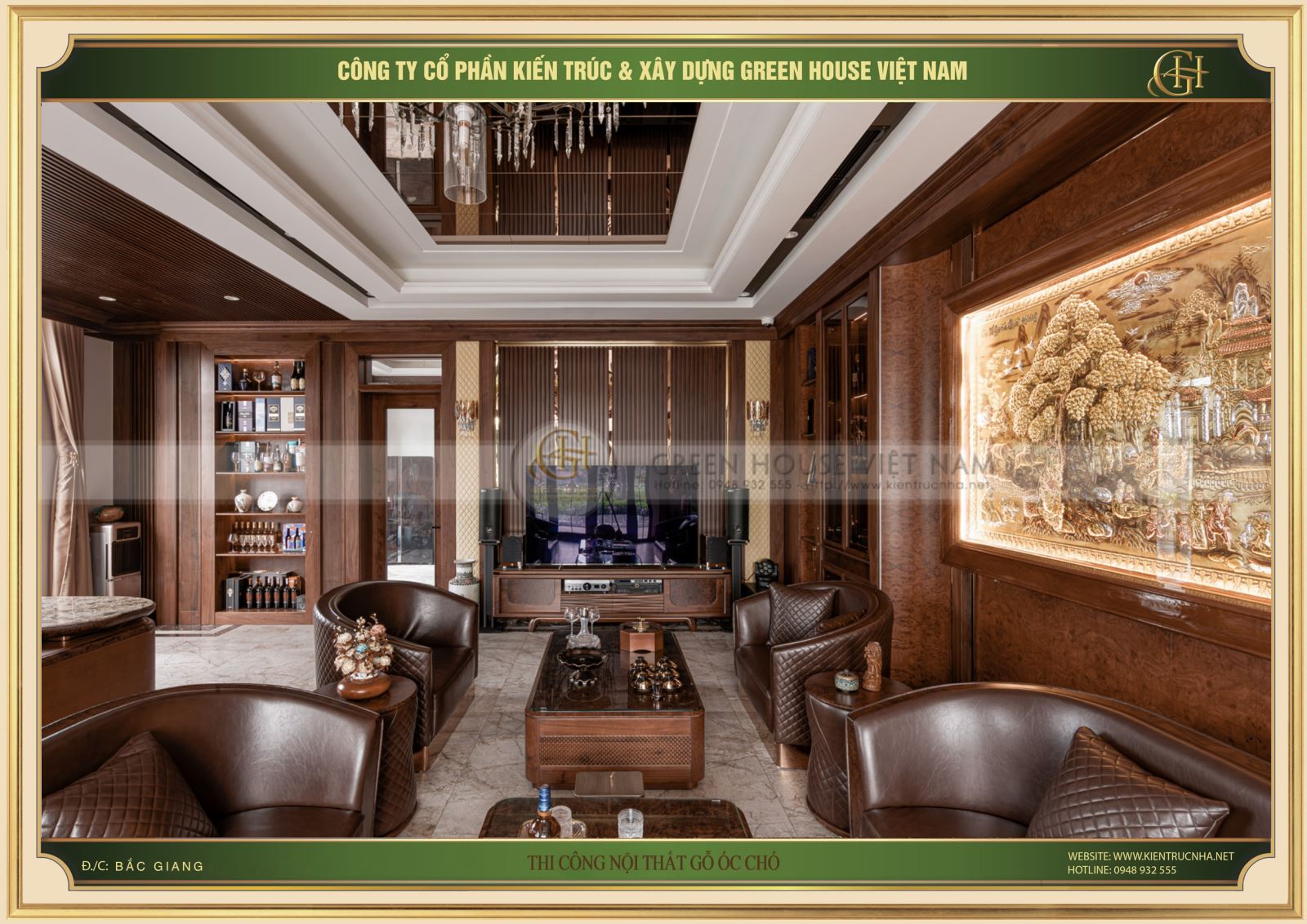 None gỗ màu nâu sang trọng, thể hiện đẳng cấp gia chủ