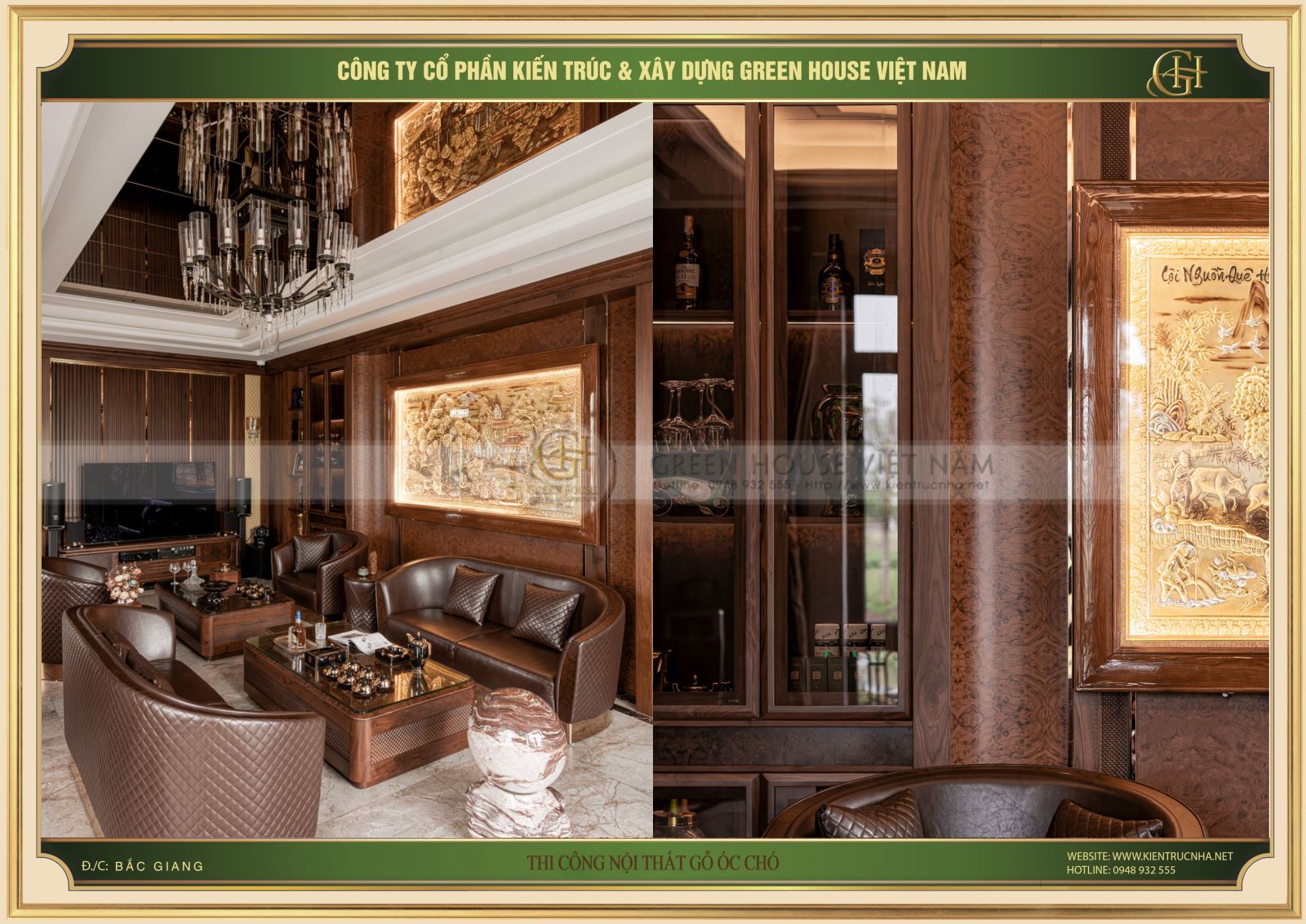 Gỗ óc chó cao cấp, sang trọng cùng các vật dụng trang trí thể hiện gu thẩm mỹ của gia chủ