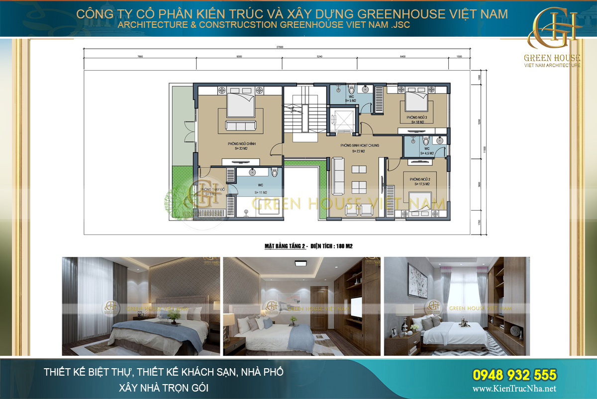 Thiết kế công năng sử dụng của tầng 2 biệt thự hiện đại 3 tầng tại Bắc Giang