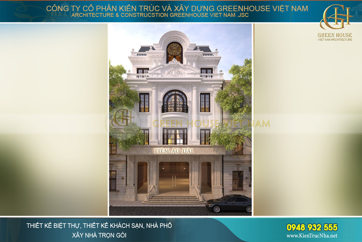 Kiến trúc mặt tiền khang trang và vô cùng bề thế của ngôi biệt thự tân cổ điển 3 tầng