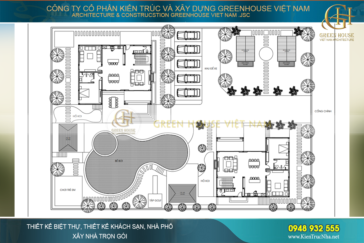 Mặt bằng công năng khu biệt thự nghỉ dưỡng- Green House Việt Nam
