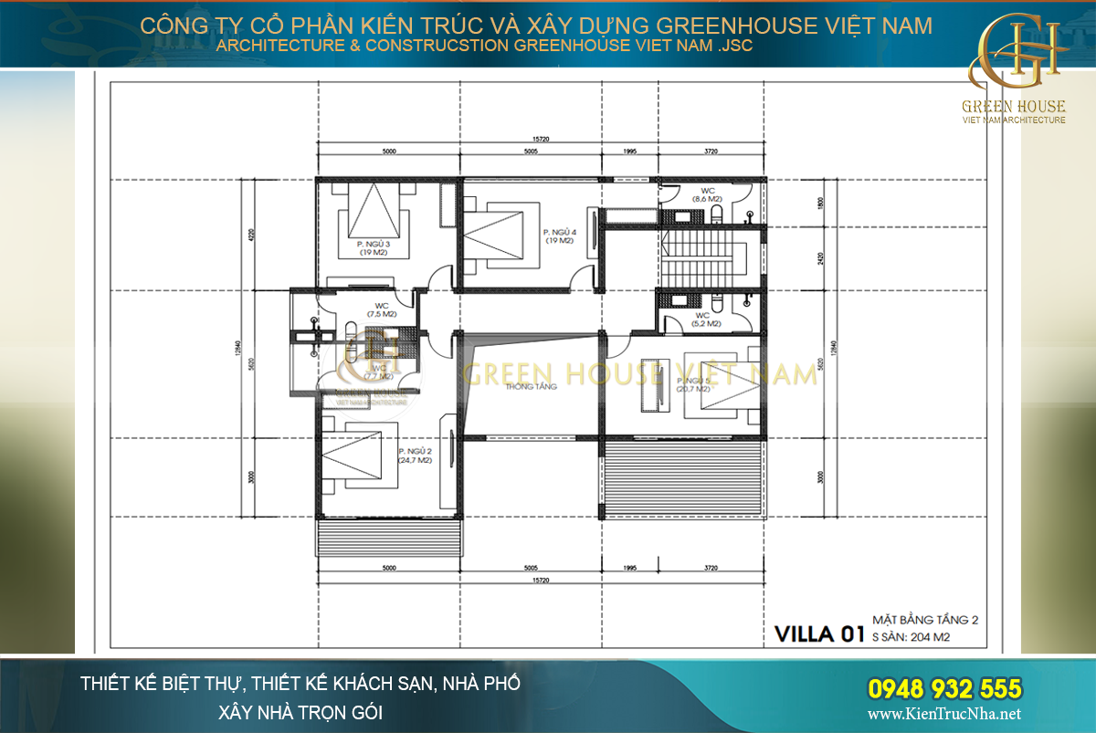 Mặt bằng công năng tầng 2 villa nghỉ dưỡng 1 Sóc Sơn