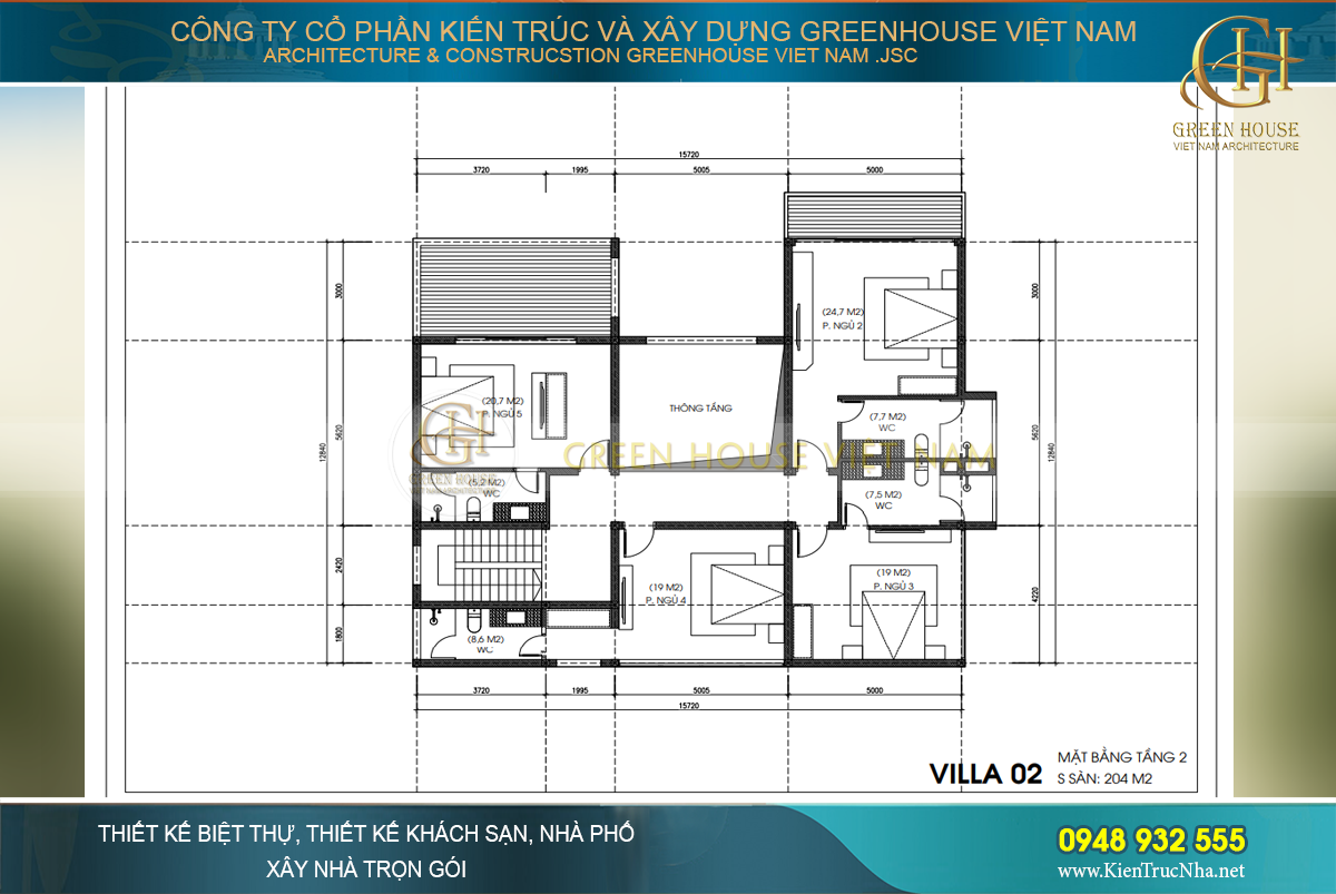 Mặt bằng công năng tầng 2 villa 2 tại Sóc Sơn- Green House Việt Nam