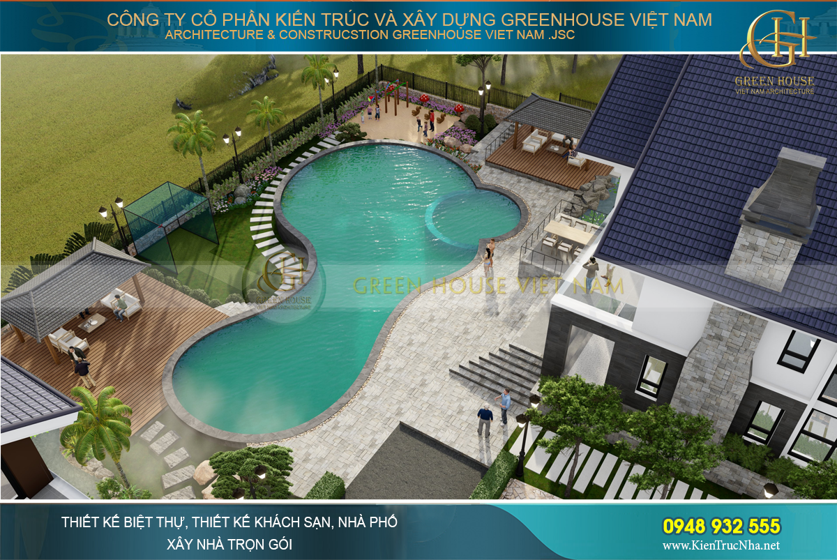 Thiết kế kiến trúc villa nghỉ dưỡng với sân vườn sang trọng, thu hút