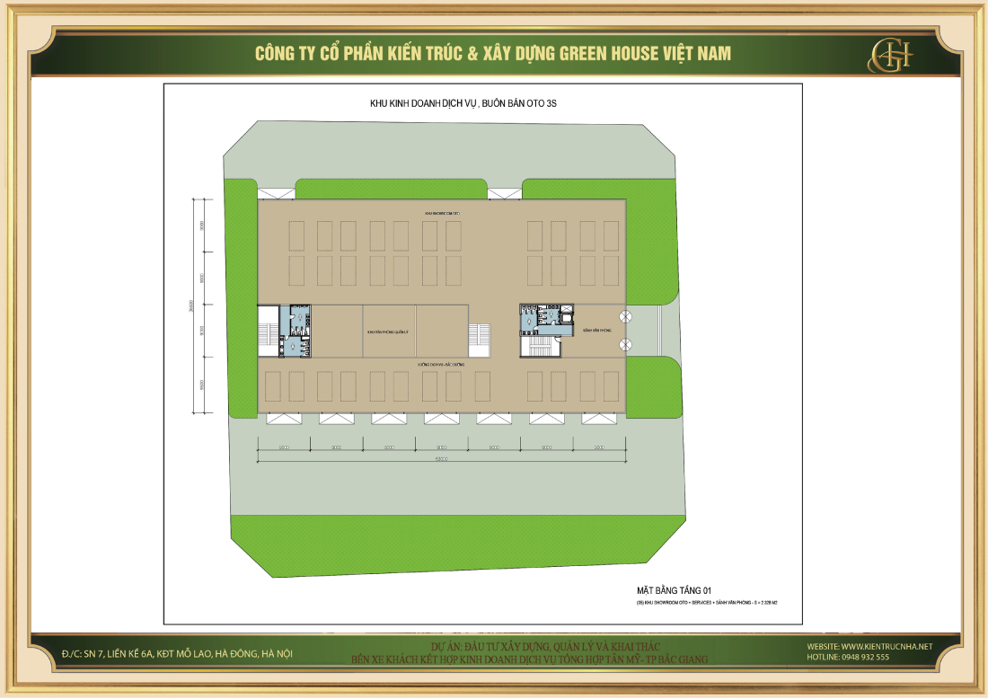 Mặt bằng tầng 1 Khu kinh doanh dịch vụ - Đại lý ô tô 3S