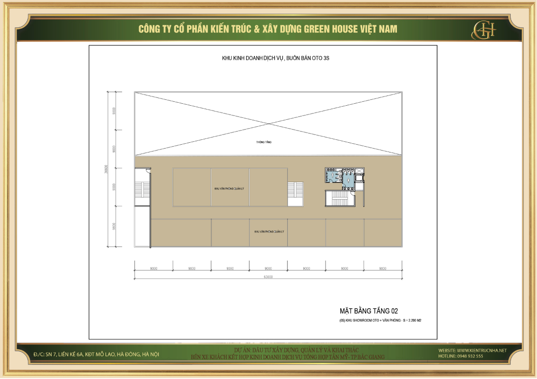 Mặt bằng tầng 2 Khu kinh doanh dịch vụ - Đại lý ô tô 3S