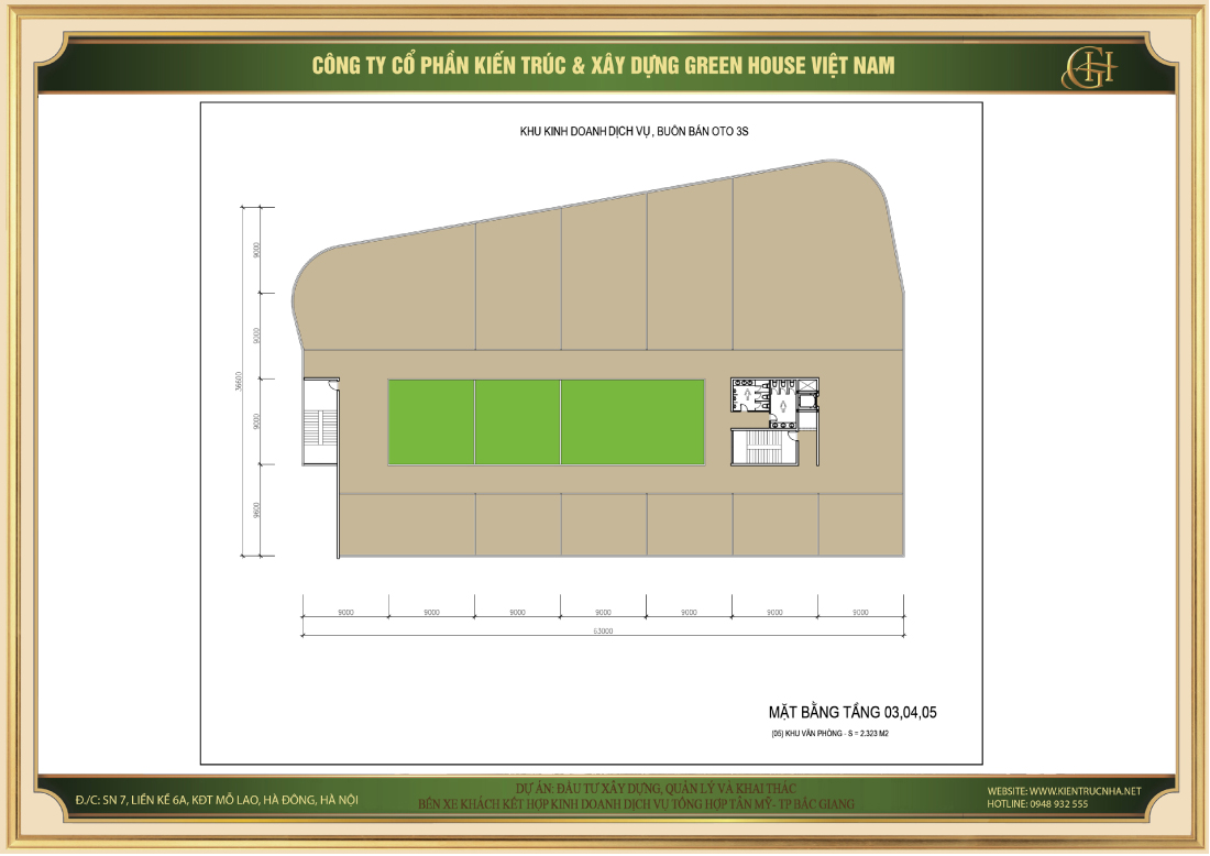 Mặt bằng tầng 3,4,5 Khu kinh doanh dịch vụ - Đại lý ô tô 3S