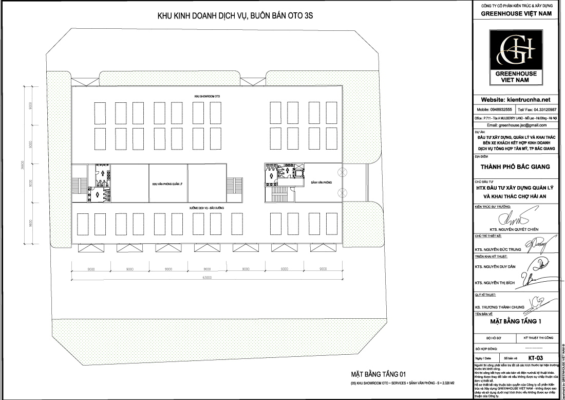Mặt bằng tầng 1 khu kinh doanh dịch vụ, buôn bán ô tô 3S