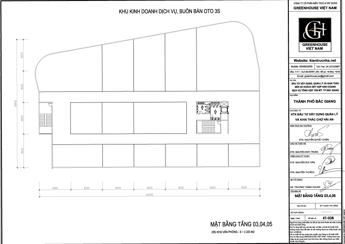 Mặt bằng tầng 3,4,5 khu kinh doanh dịch vụ, buôn bán ô tô 3S