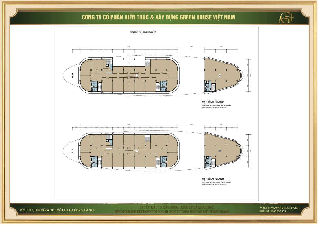 Mặt bằng tầng 2 và tầng 3 khu bến xe khách Tân Mỹ