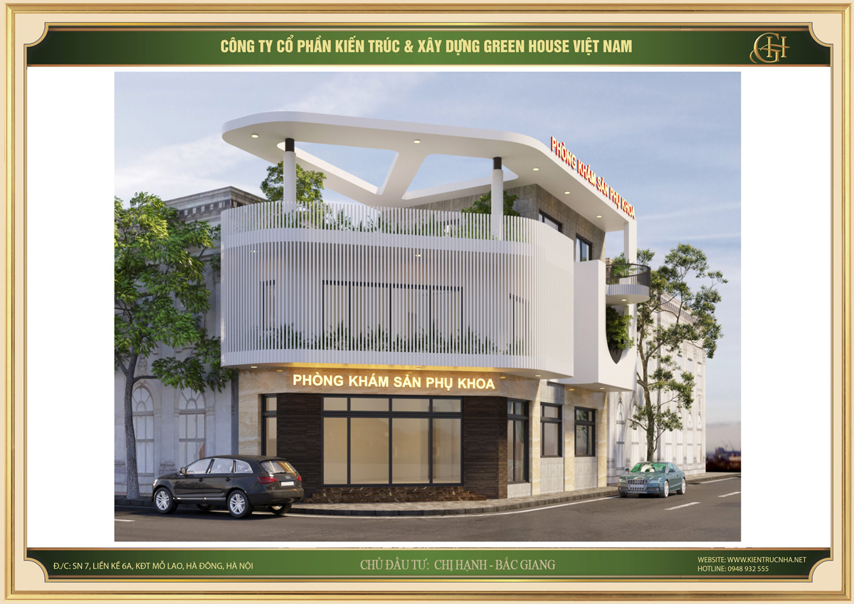 Thiết kế phòng khám sản phụ khoa với tên phòng khám được làm từ chất liệu mica phát sáng nổi bật