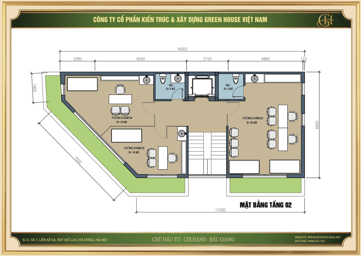 Thiết kế mặt bằng công năng tầng 2 cho phòng khám sản phụ khoa tại Bắc Giang