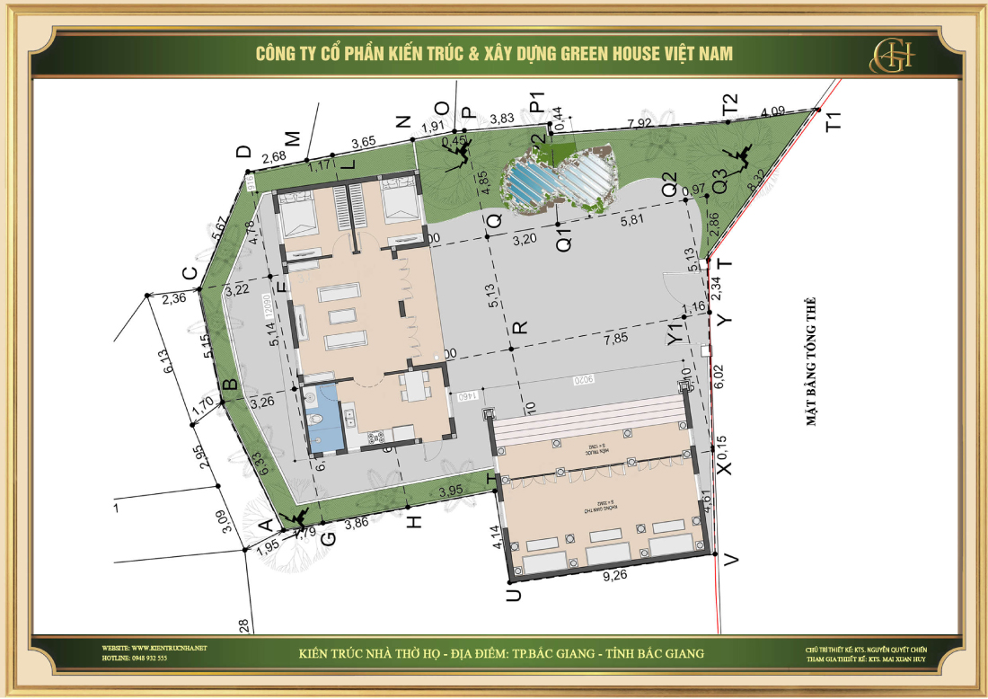 Mặt bằng tổng thể của thiết kế nhà thờ họ 3 gian 2 mái