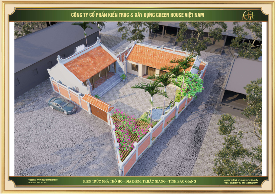 Toàn cảnh công trình thiết kế nhà thờ họ 3 gian kết hợp nhà ở