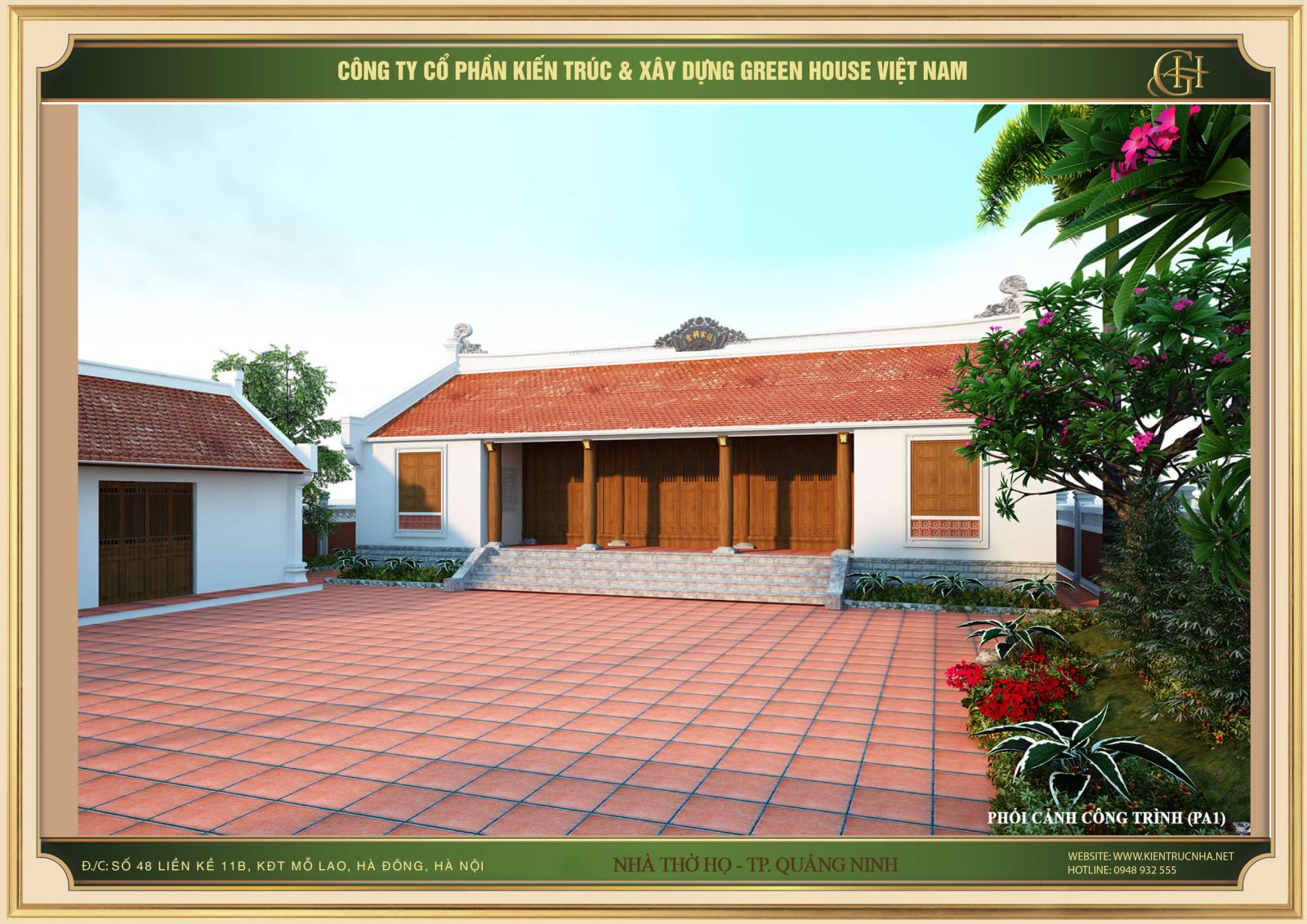 Mẫu nhà thờ họ 3 gian 2 mái với thiết kế đơn giản nhưng vẫn đầy tinh tế