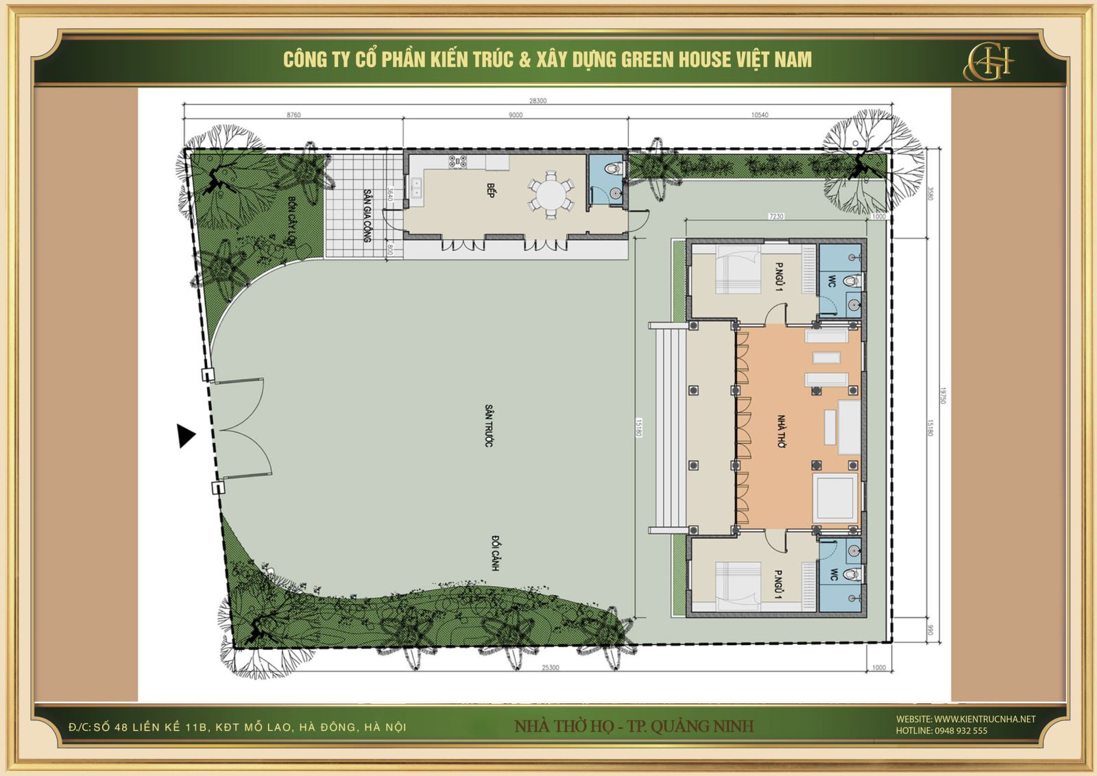 Thiết kế nhà thờ họ kết hợp nhà ở 3 gian 2 mái tại Quảng Ninh