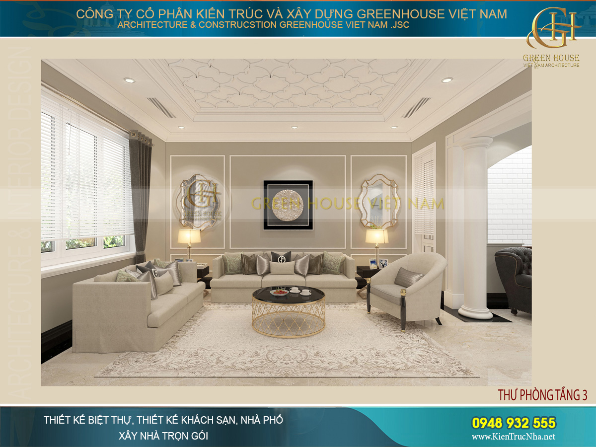 Mẫu nội thất biệt thự cổ điển 3 tầng đẹp sa hoa tại Bắc Giang