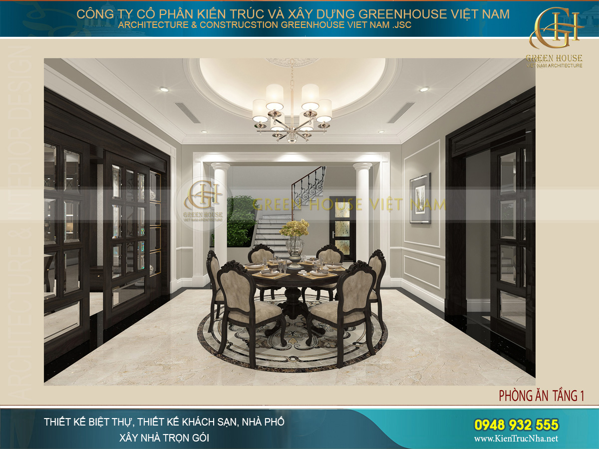 Mẫu nội thất biệt thự cổ điển 3 tầng đẹp sa hoa tại Bắc Giang