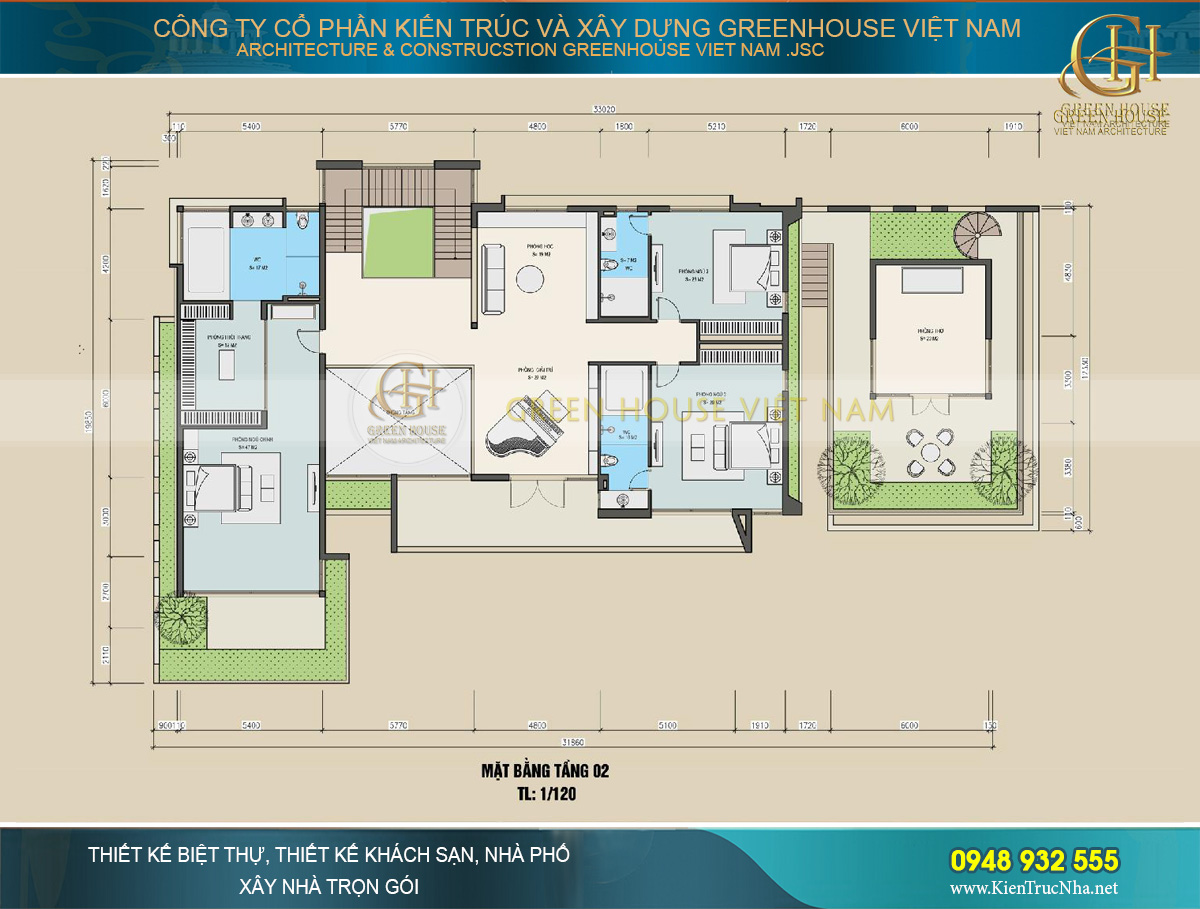 thiết kế nội thất biệt thự hiện đại 2 tầng