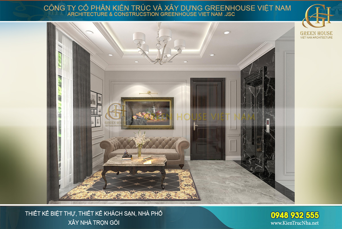 thiết kế nội thất biệt thự tân cổ điển 4 tầng