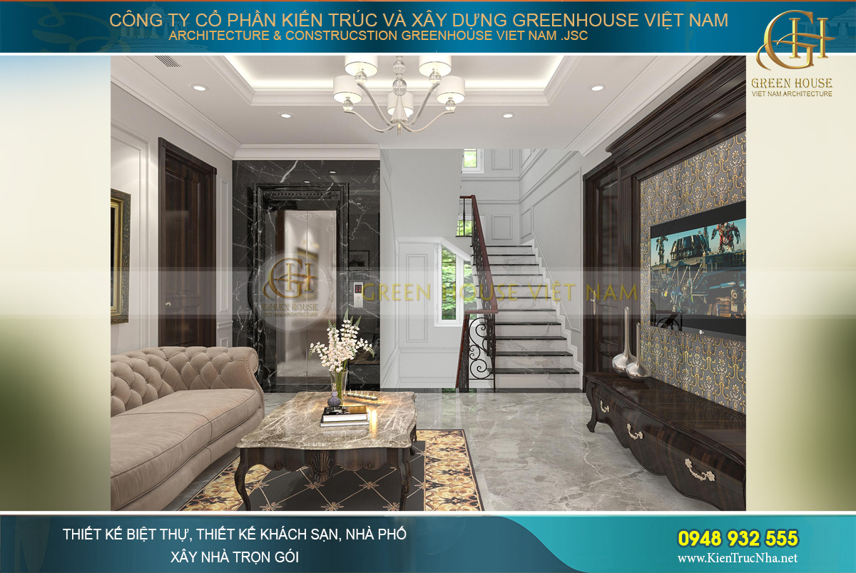 thiết kế nội thất biệt thự tân cổ điển 4 tầng