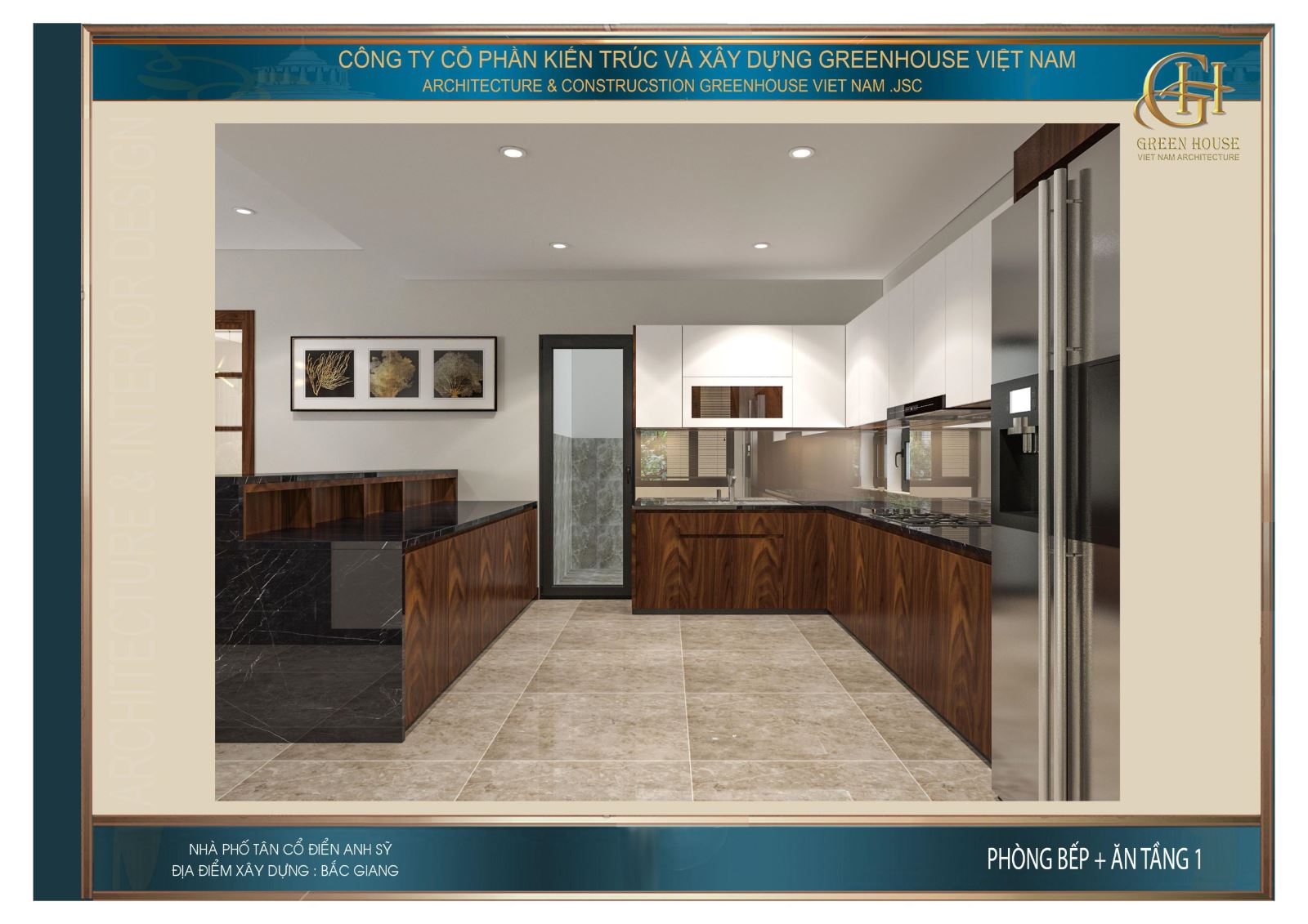 Thiết kế tủ bếp hình chữ L với đầy đủ các đồ gia dụng hiện đại, tiện nghi nhất