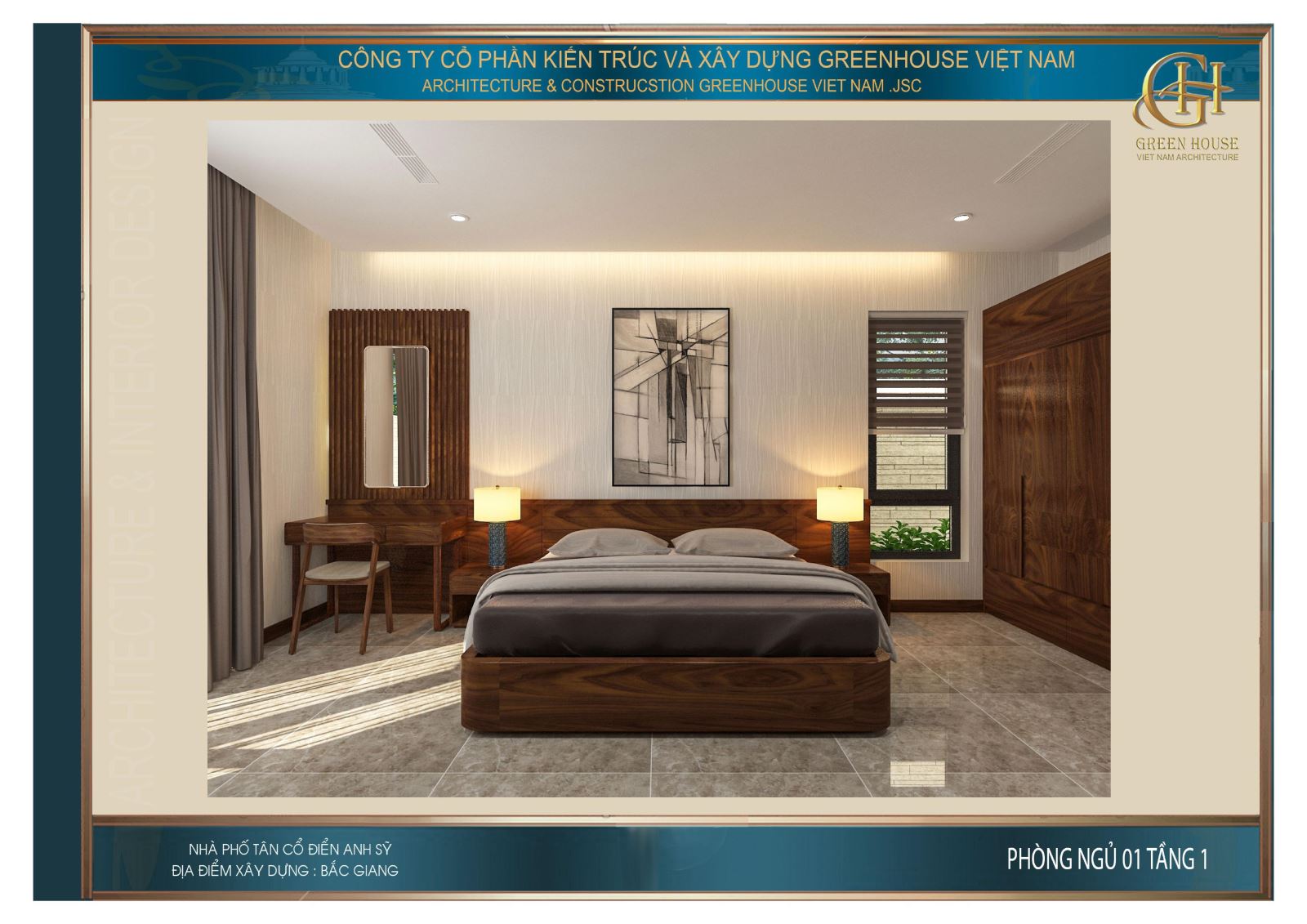 Căn phòng ngủ được bố trí gọn gàng khoa học