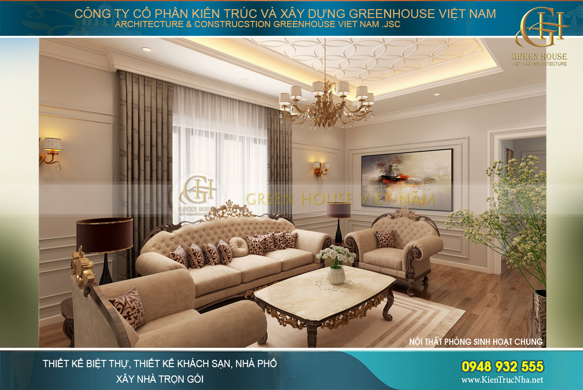 thiết kế nội thất biệt thự tân cổ điển 3 tầng tại hải phòng