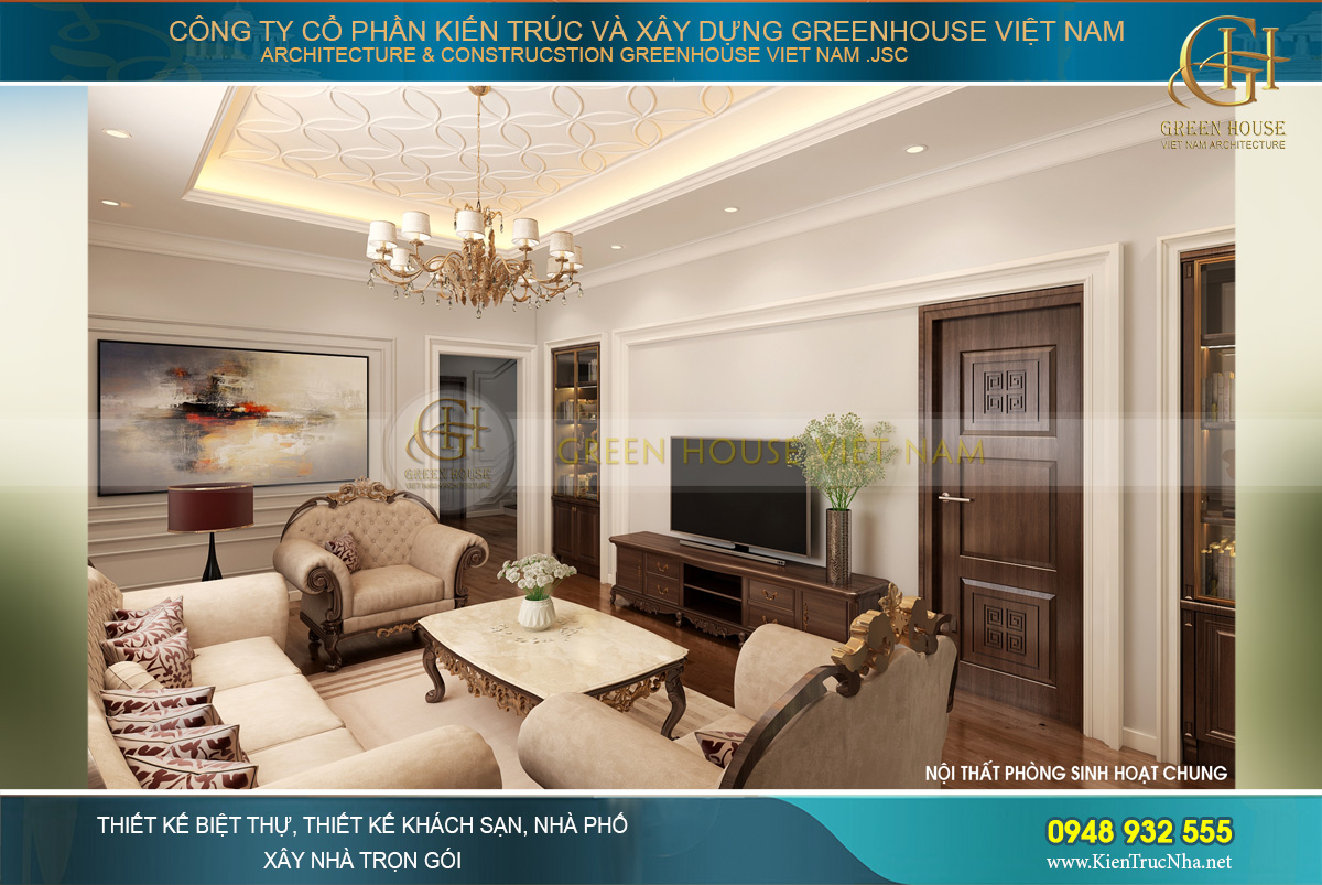 thiết kế nội thất biệt thự tân cổ điển 3 tầng tại hải phòng