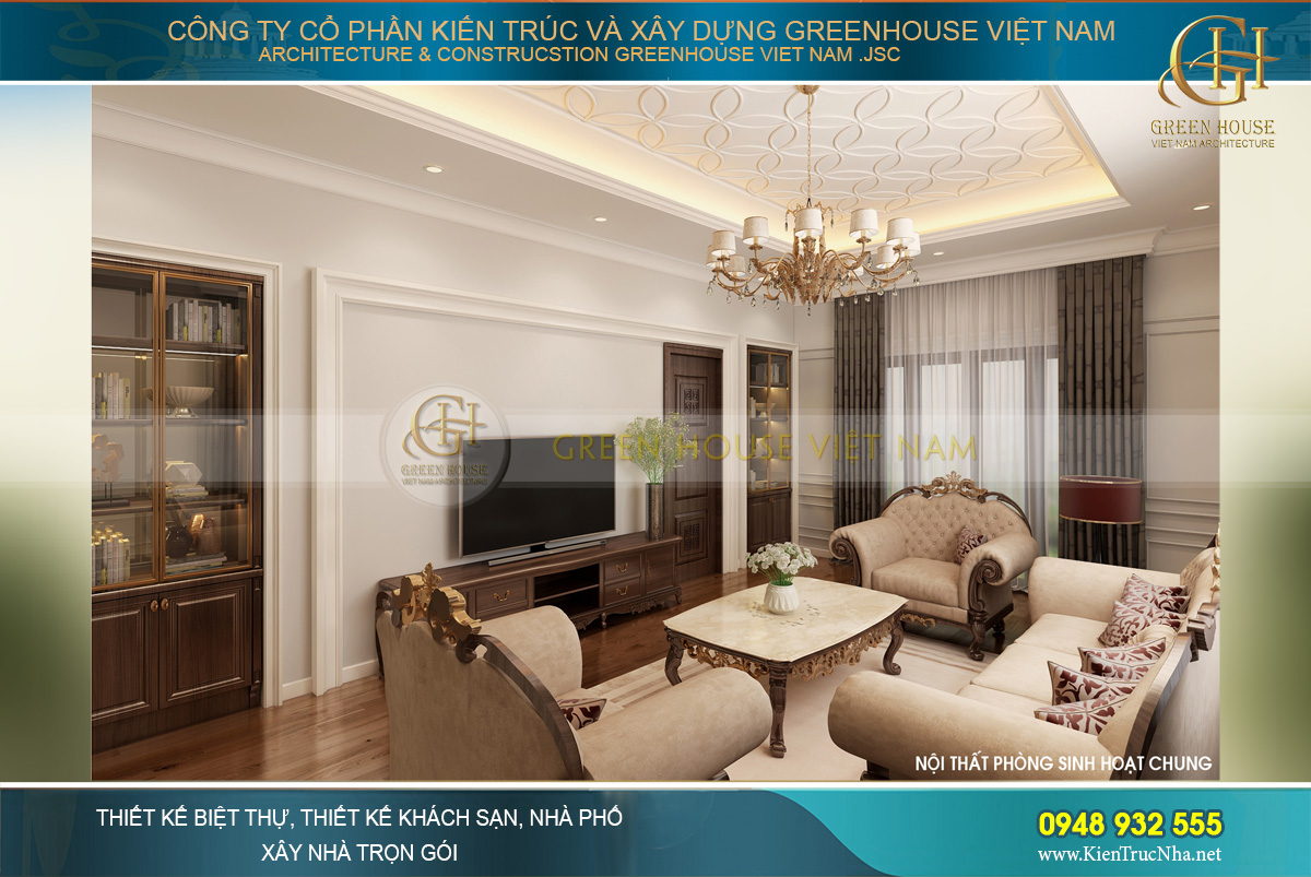 thiết kế nội thất biệt thự tân cổ điển 3 tầng tại hải phòng