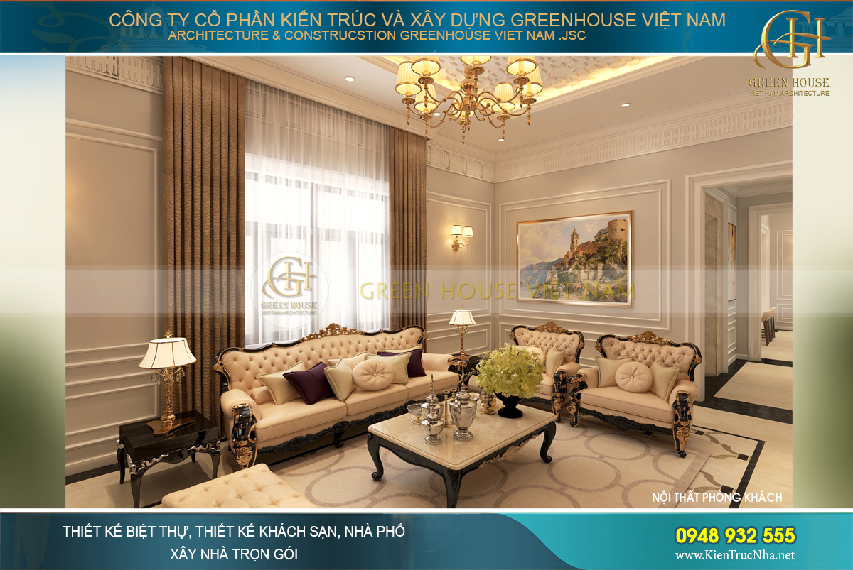 thiết kế nội thất biệt thự tân cổ điển 3 tầng tại hải phòng