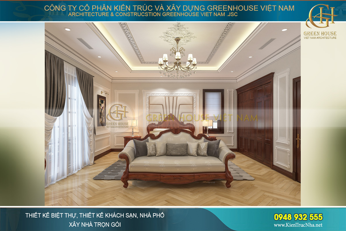 thiết kế nội thất biệt thự tân cổ điển 4 tầng 400m2