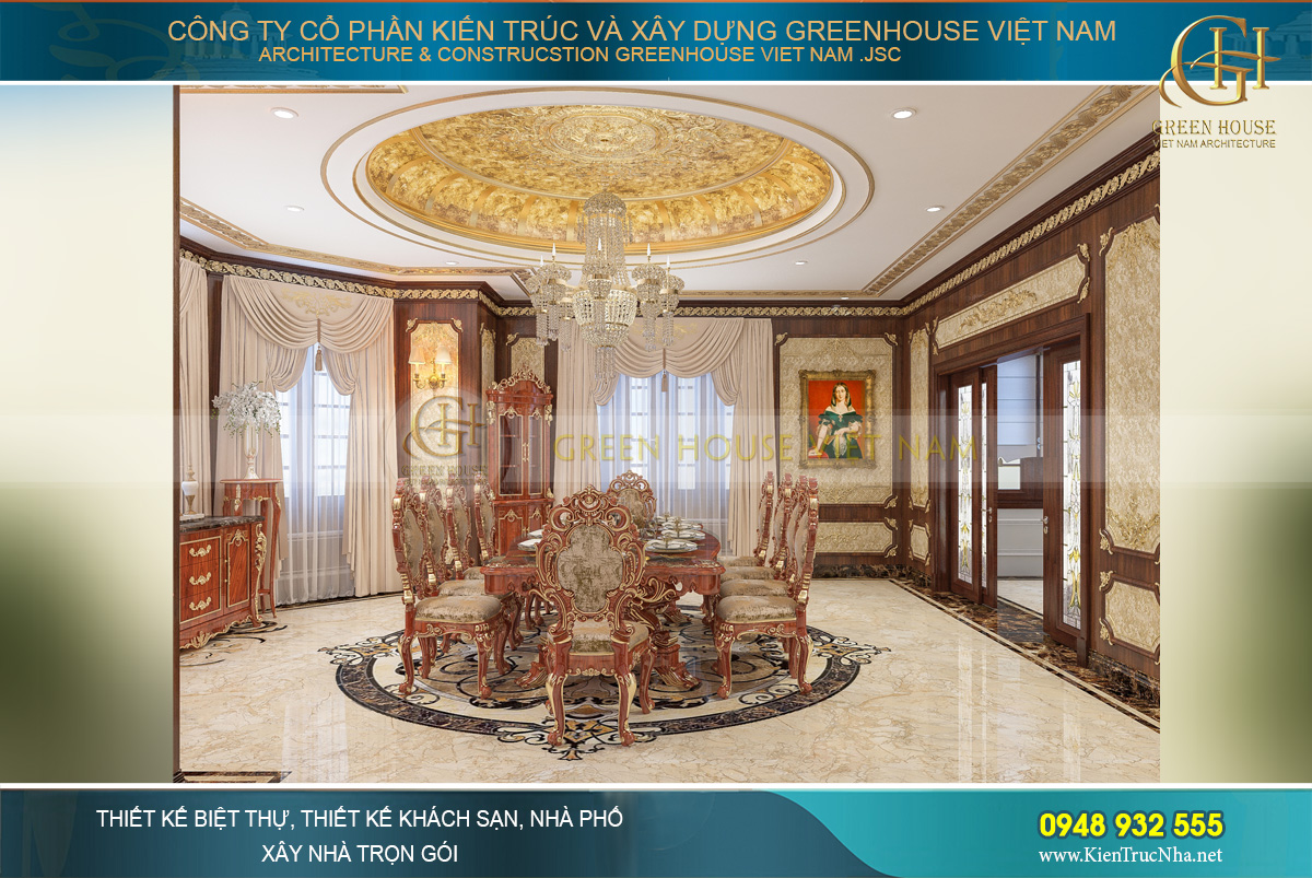 thiết kế nội thất biệt thự tân cổ điển 4 tầng 400m2