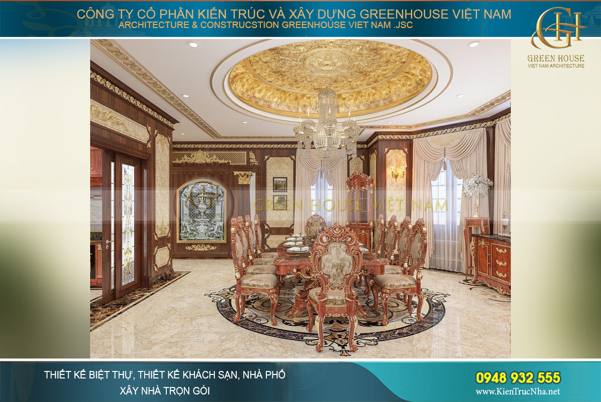 thiết kế nội thất biệt thự tân cổ điển 4 tầng 400m2