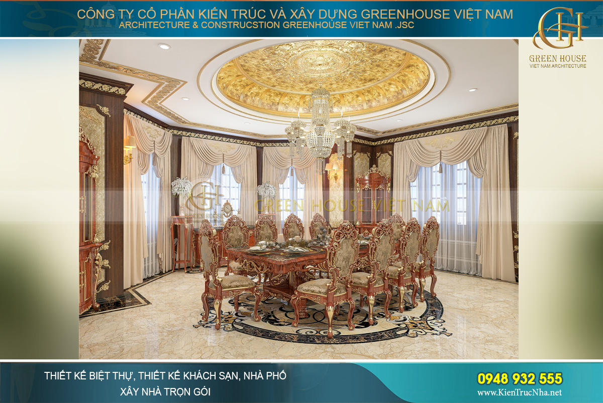 thiết kế nội thất biệt thự tân cổ điển 4 tầng 400m2