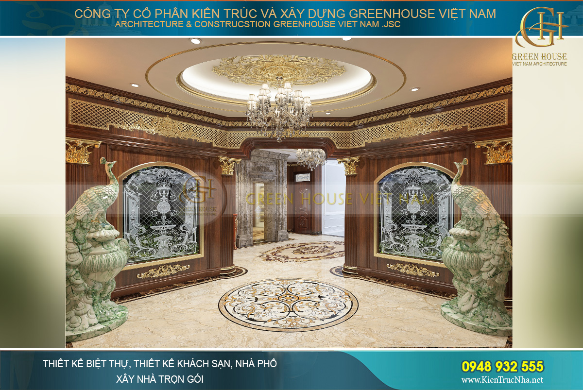 thiết kế nội thất biệt thự tân cổ điển 4 tầng 400m2