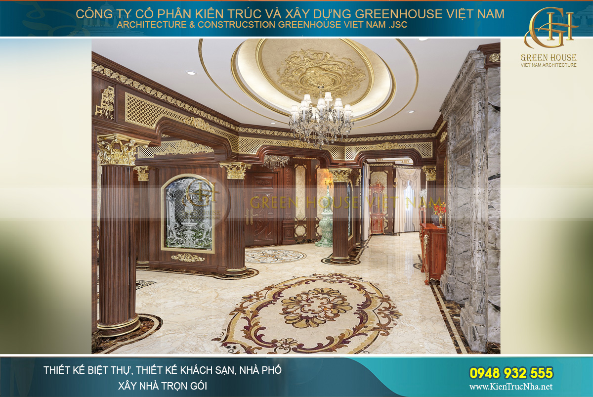 thiết kế nội thất biệt thự tân cổ điển 4 tầng 400m2
