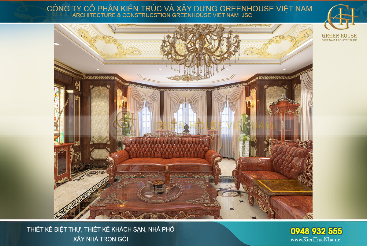 thiết kế nội thất biệt thự tân cổ điển 4 tầng 400m2