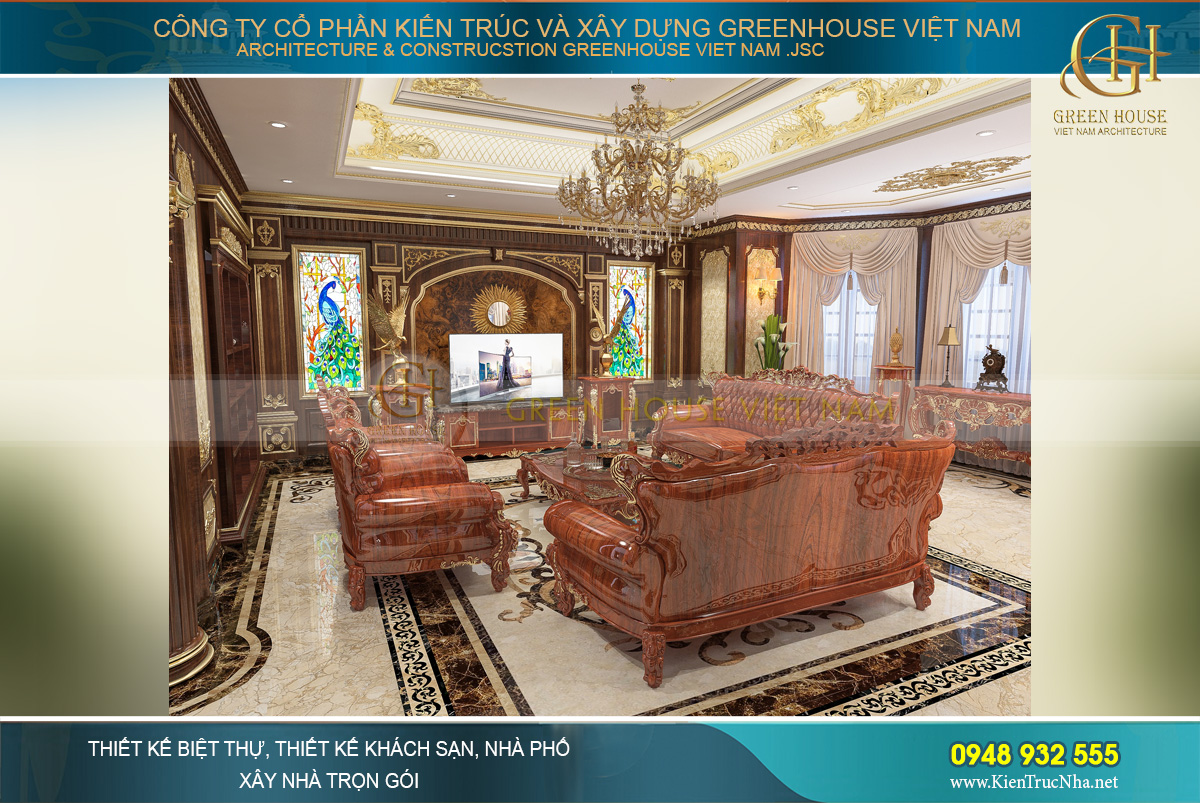 thiết kế nội thất biệt thự tân cổ điển 4 tầng 400m2