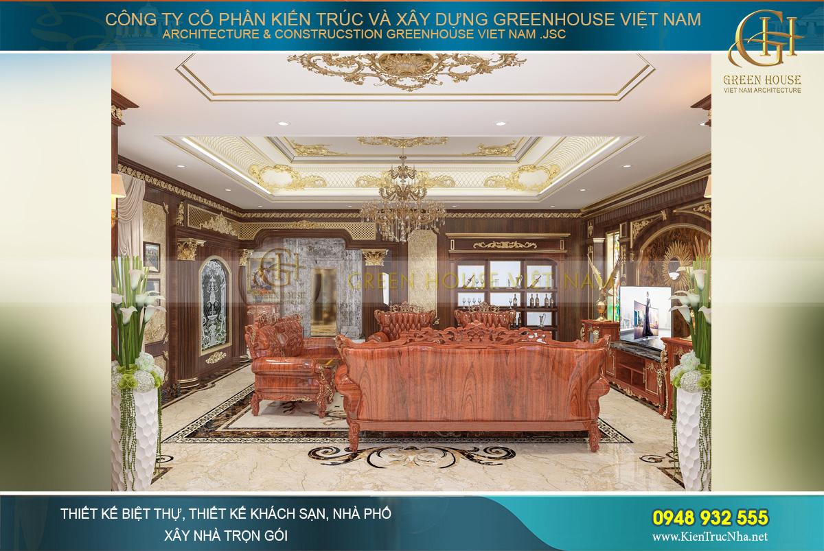 thiết kế nội thất biệt thự tân cổ điển 4 tầng 400m2