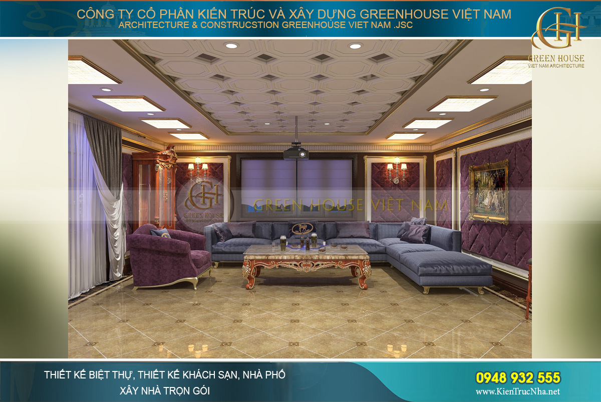 thiết kế nội thất biệt thự tân cổ điển 4 tầng 400m2