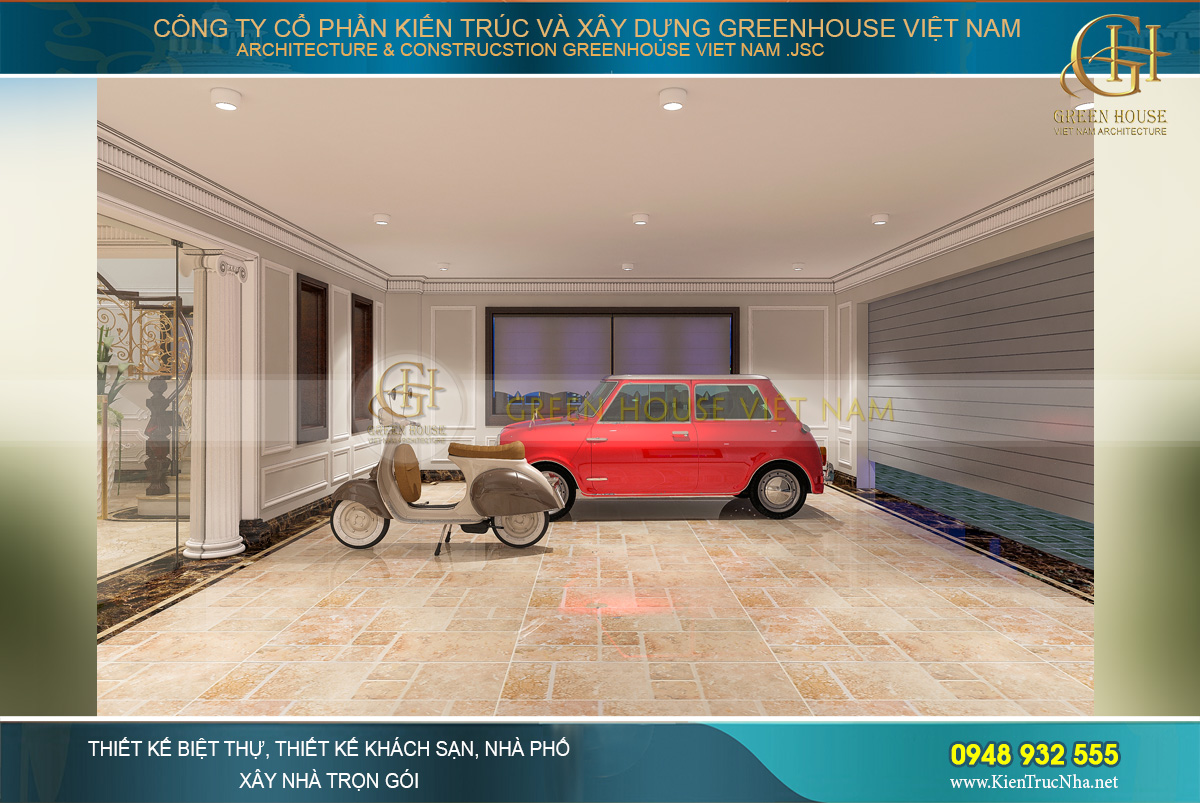 thiết kế nội thất biệt thự tân cổ điển 4 tầng 400m2