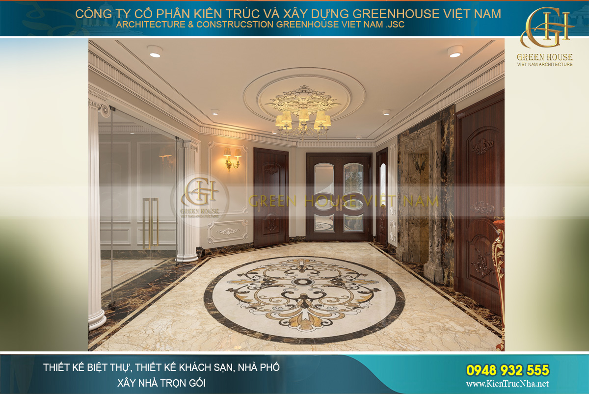 thiết kế nội thất biệt thự tân cổ điển 4 tầng 400m2