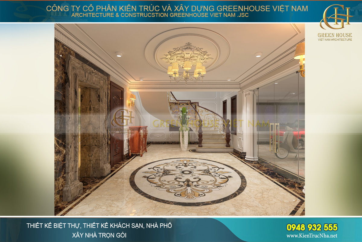 thiết kế nội thất biệt thự tân cổ điển 4 tầng 400m2