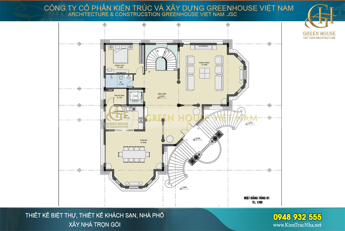 thiết kế nội thất biệt thự tân cổ điển 4 tầng 400m2