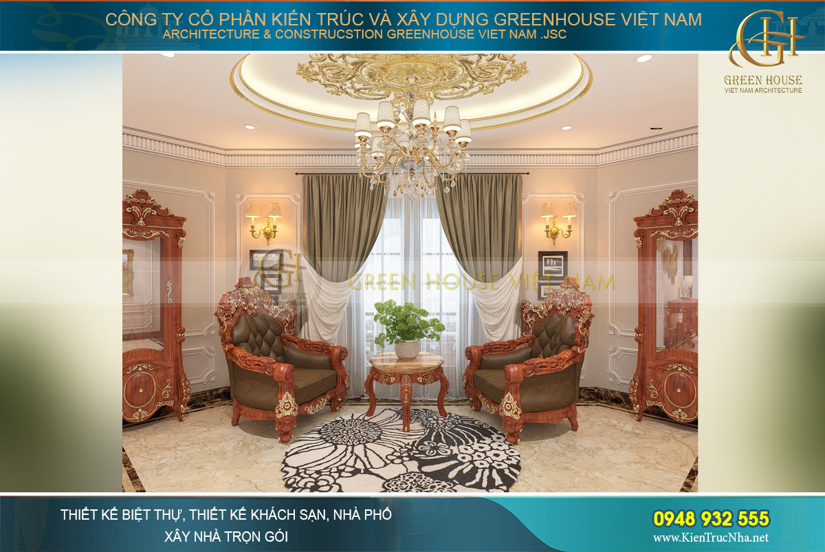 thiết kế nội thất biệt thự tân cổ điển 4 tầng 400m2