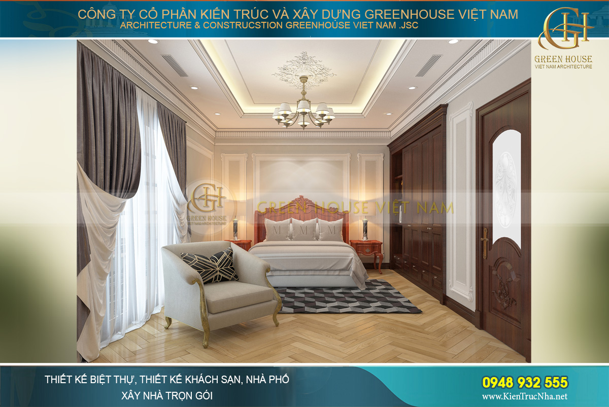 thiết kế nội thất biệt thự tân cổ điển 4 tầng 400m2