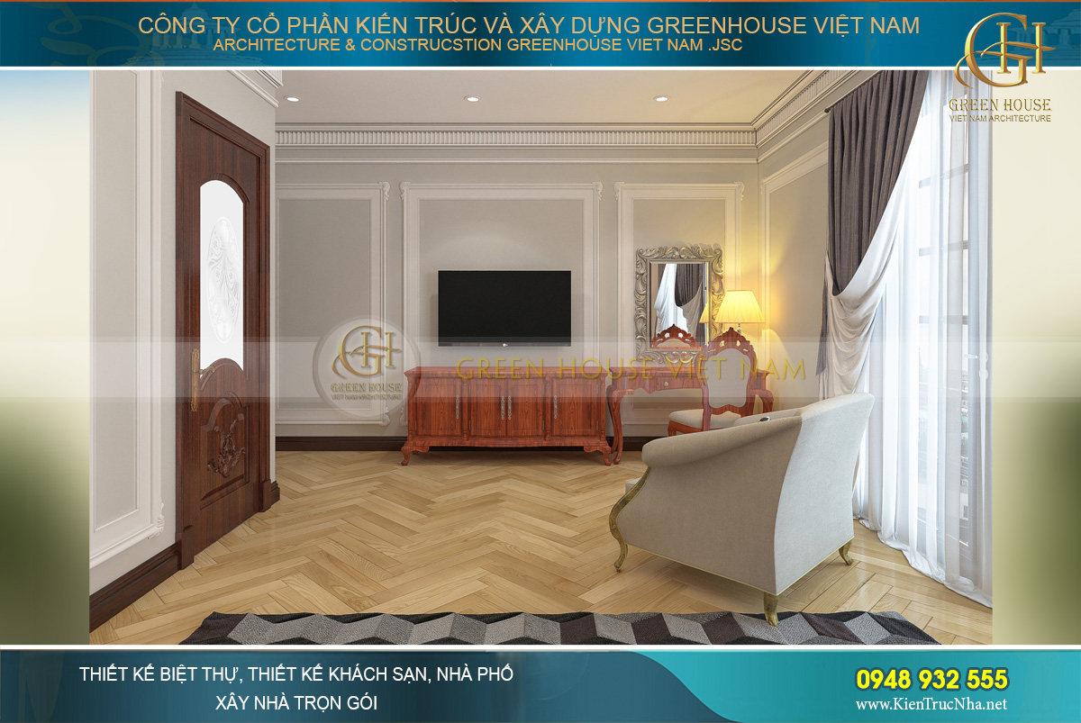 thiết kế nội thất biệt thự tân cổ điển 4 tầng 400m2