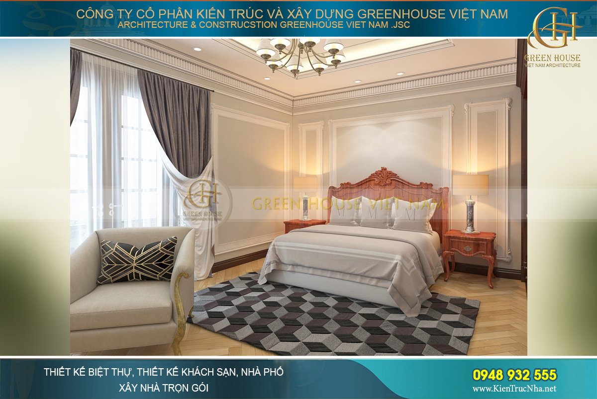 thiết kế nội thất biệt thự tân cổ điển 4 tầng 400m2